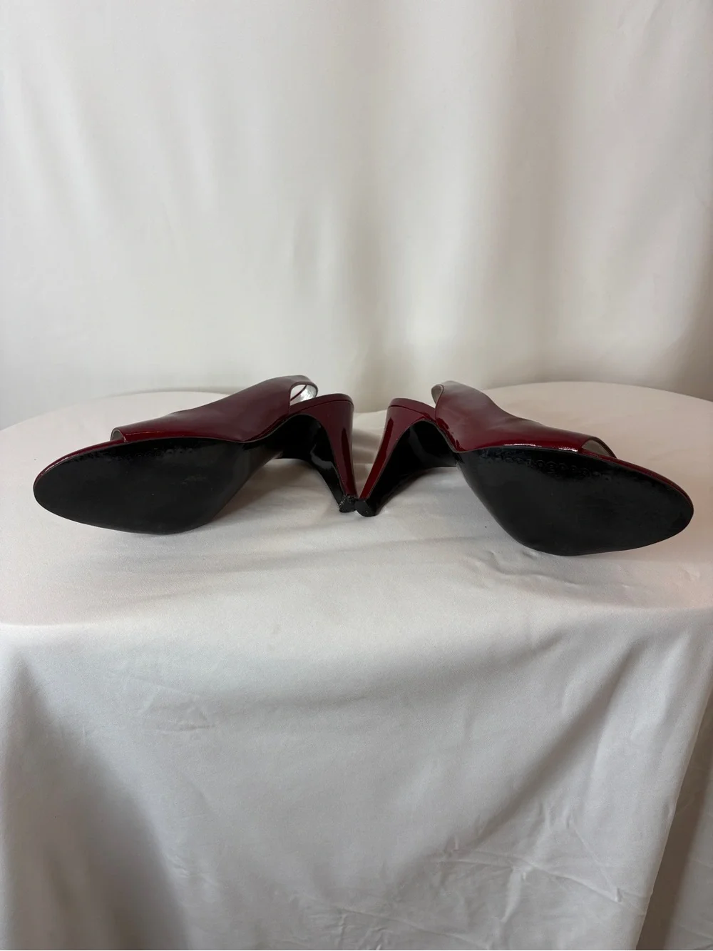 Anne Klein Wine Red Patent Slingback Peep-Toe Heels